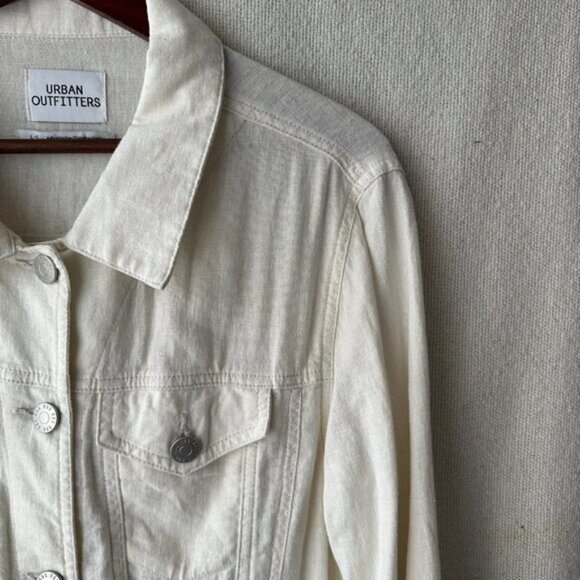 Urban Outfitters Linen Rayon Collared Classic Button-Down Jacket Off-White Large - Picture 8 of 14